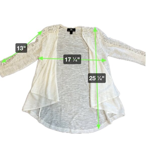 I.N. San Francisco White Three Quarter Lace Sleeve Open Front Top SZ Small - Picture 7 of 8